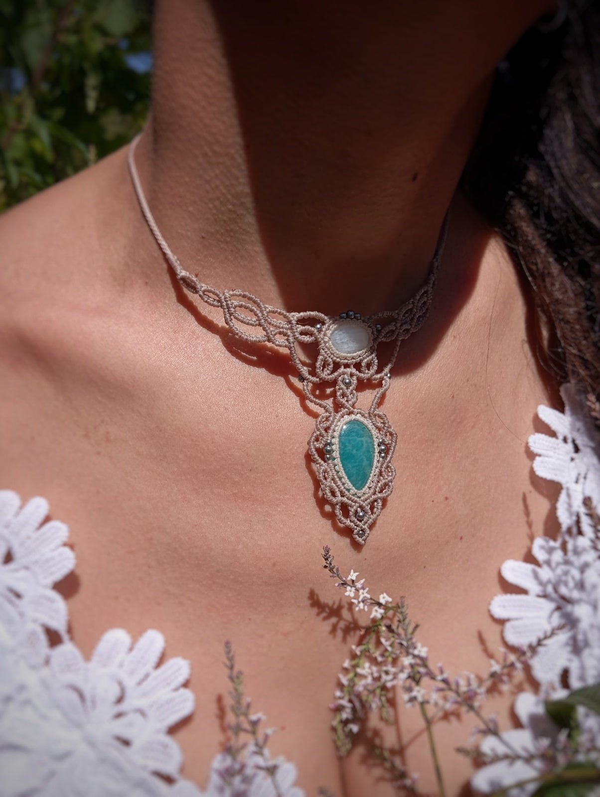 Gargantilla Kalma con Piedra Luna y Amazonita (Pieza única)