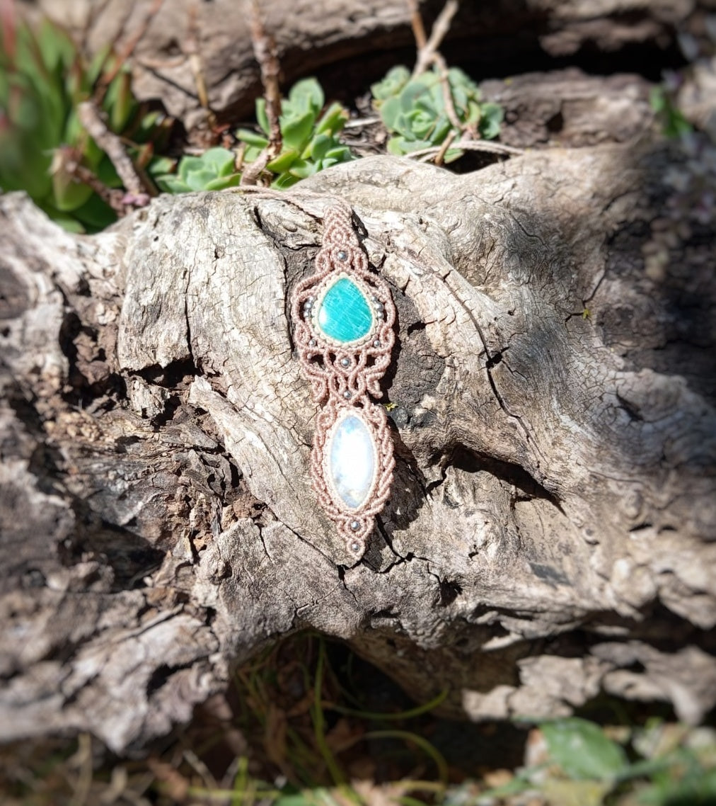 Colgante Kalma con Amazonita y Piedra Luna (Pieza única)
