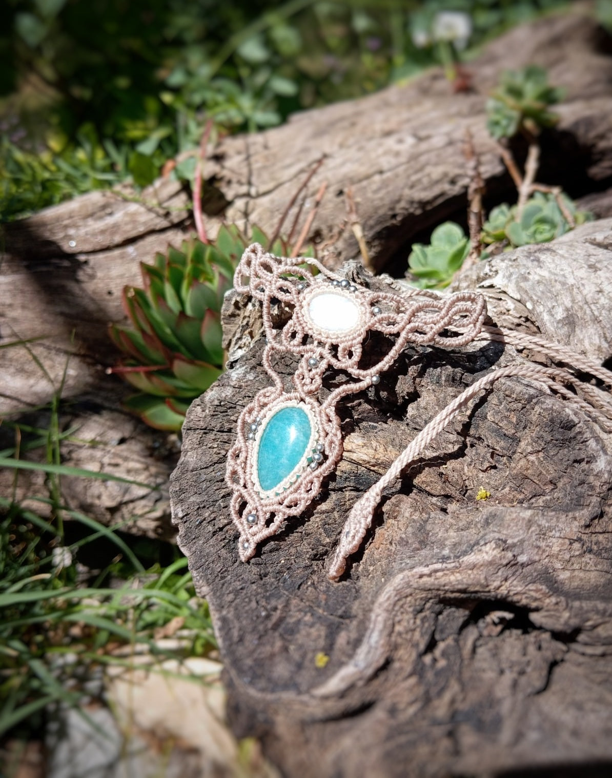 Gargantilla Kalma con Piedra Luna y Amazonita (Pieza única)