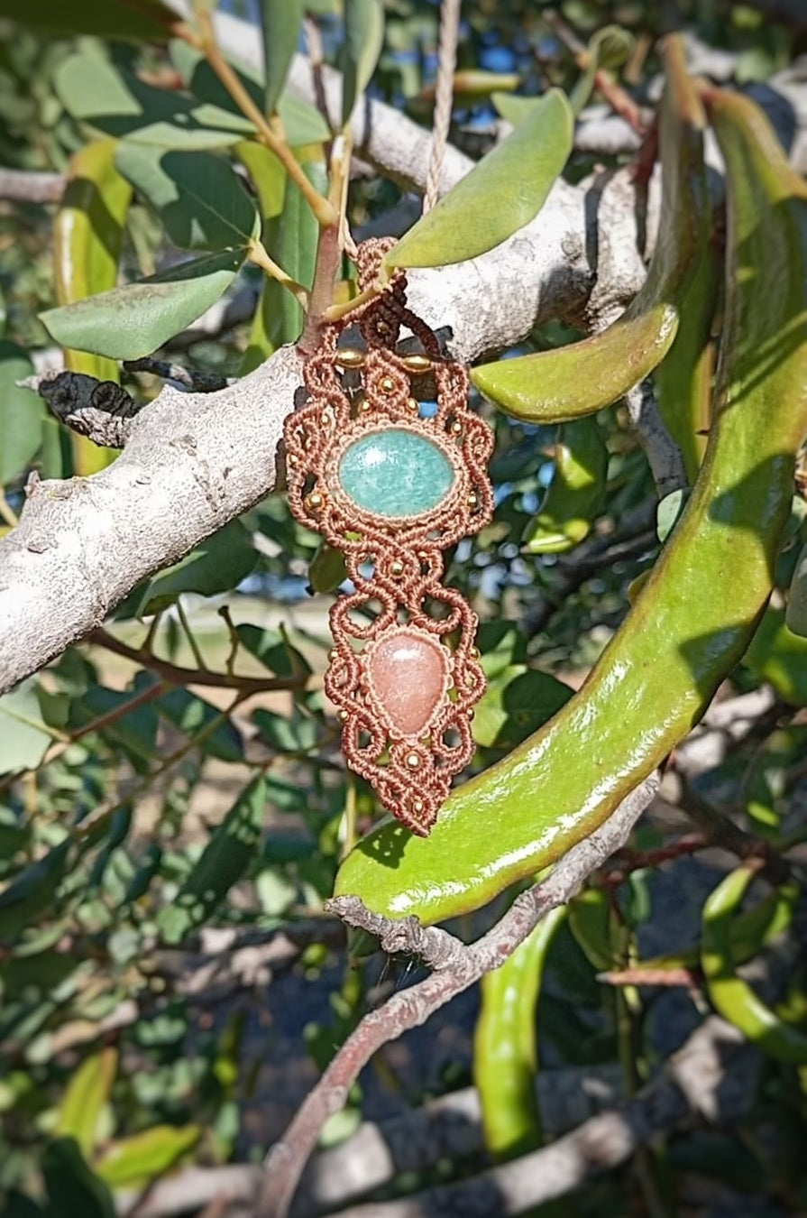 Colgante Xamana con Amazonita y Piedra Sol (Pieza única)