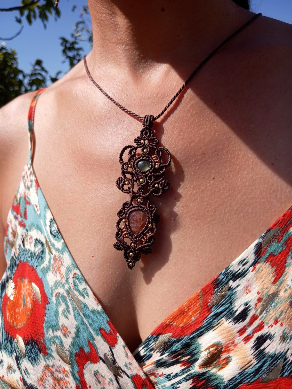 Colgante Ziraya con Prehnita y Piedra Sol (Pieza única)