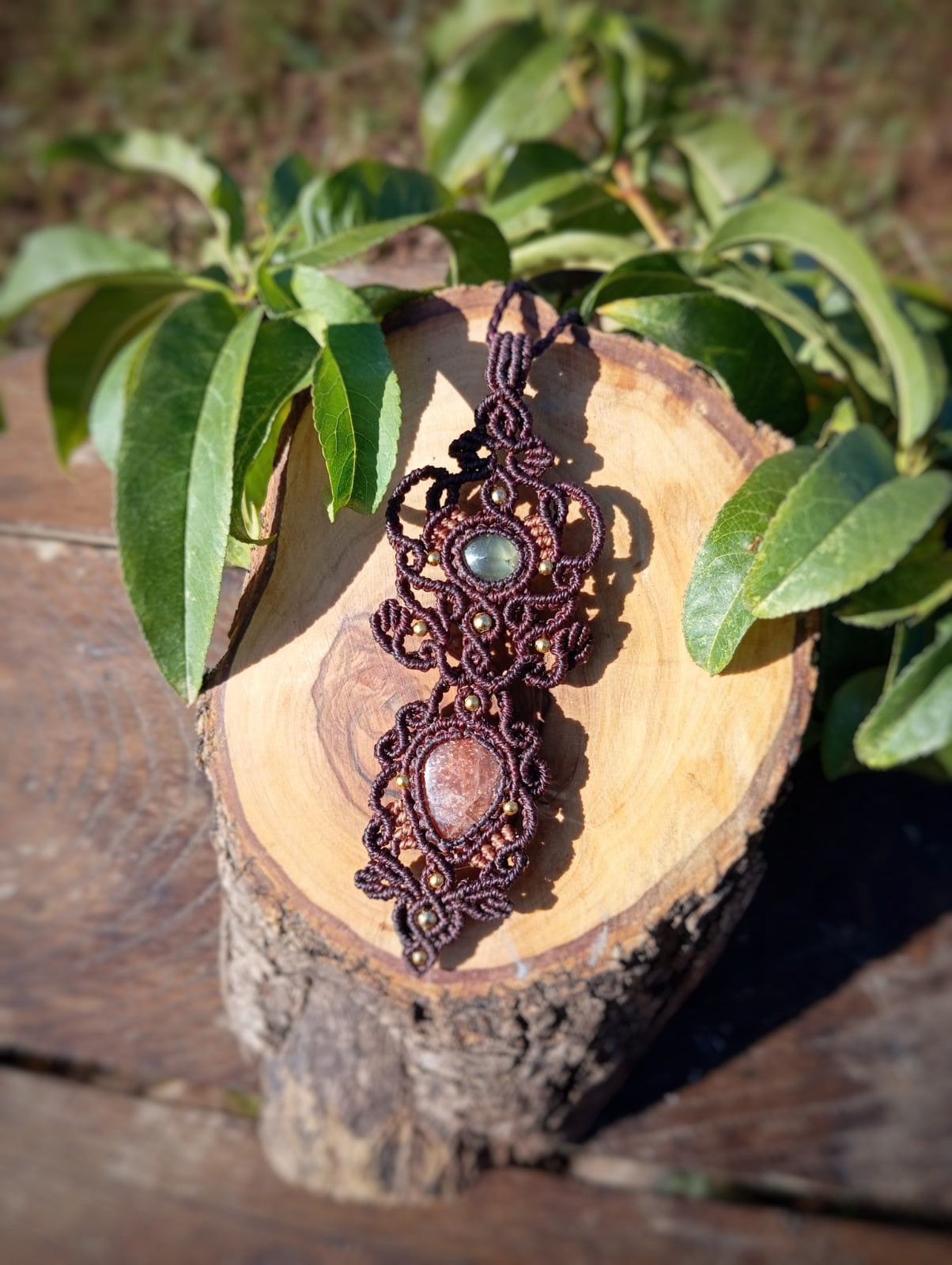 Colgante Ziraya con Prehnita y Piedra Sol (Pieza única)