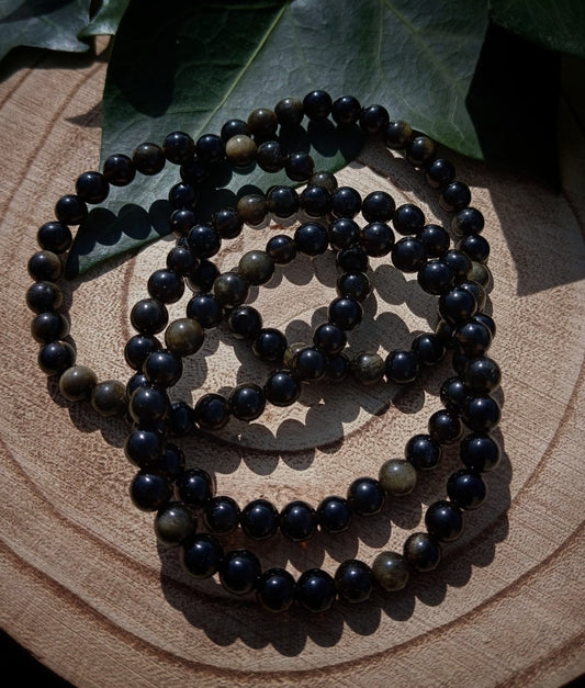 Pulsera de Obsidiana Dorada (6 mm): Luz en la Profundidad