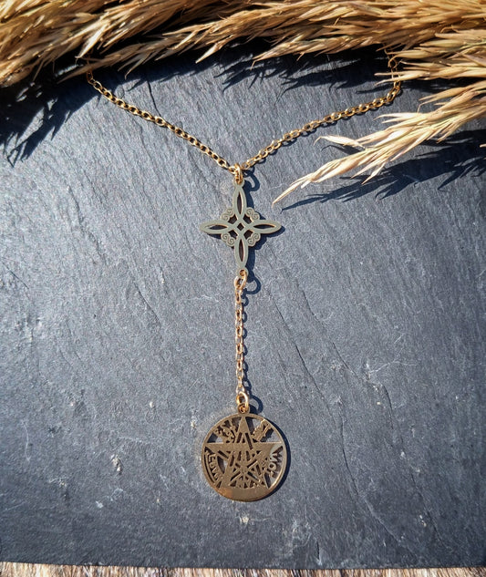 Colgante Doble Protección: Nudo de Bruja y Tetragrammaton