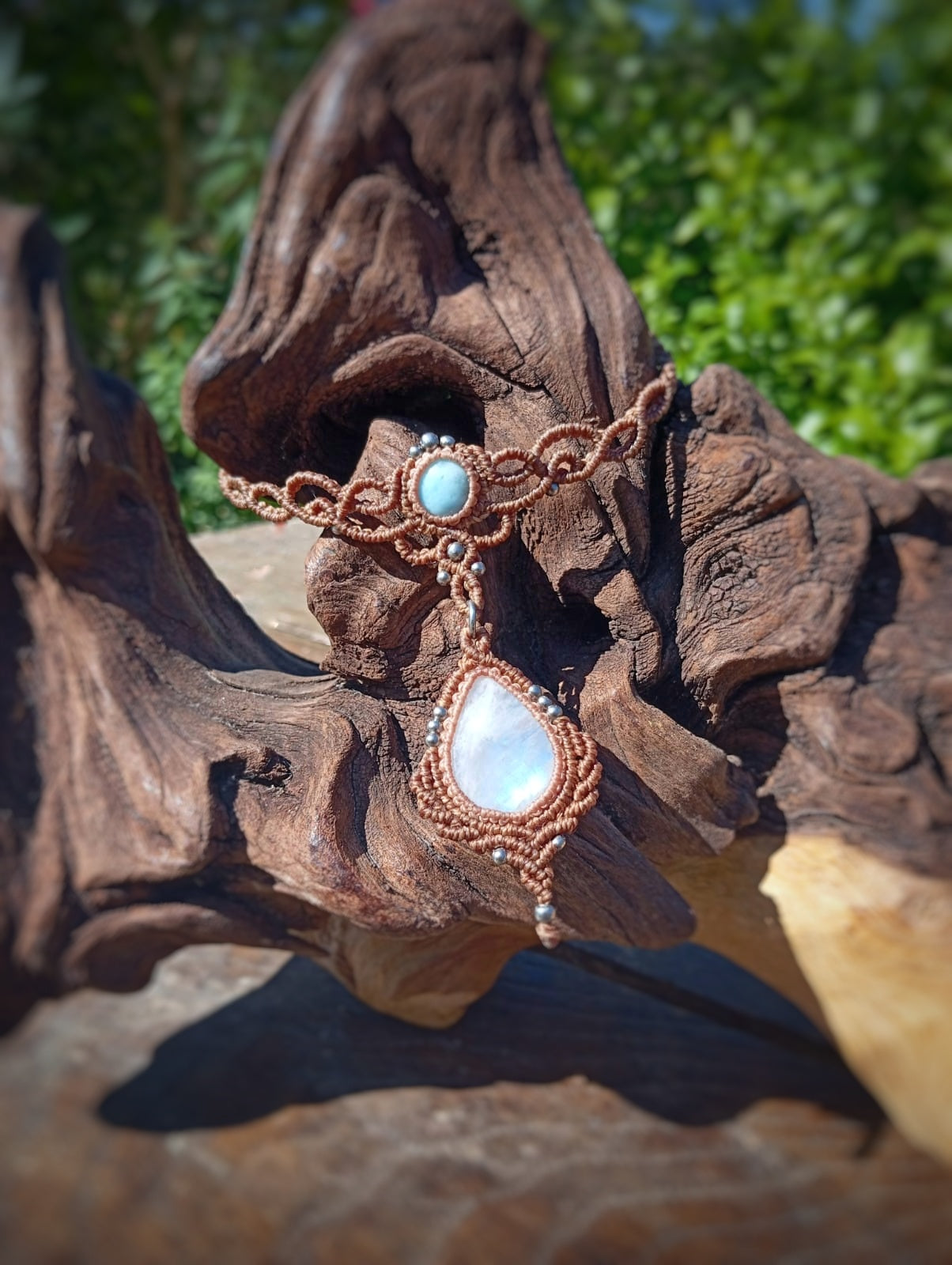 NOVEDAD  Gargantilla con Larimar y Piedra Luna (Pieza única)