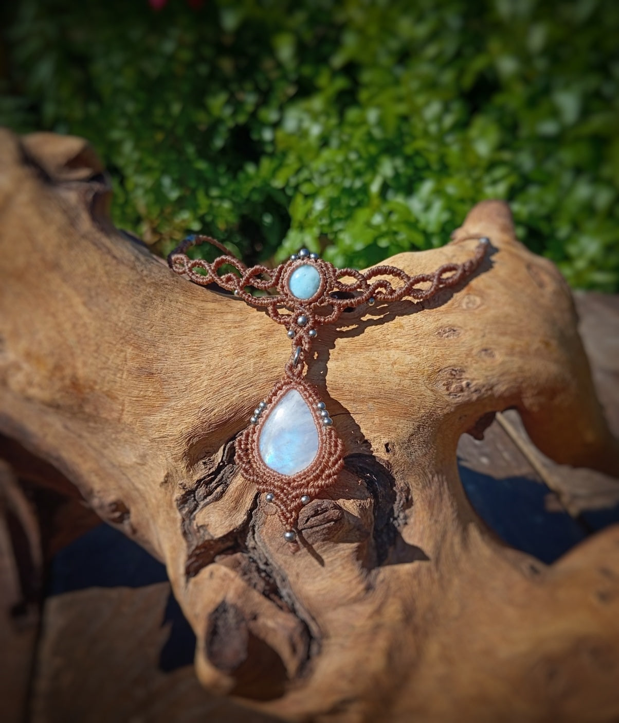 NOVEDAD  Gargantilla con Larimar y Piedra Luna (Pieza única)