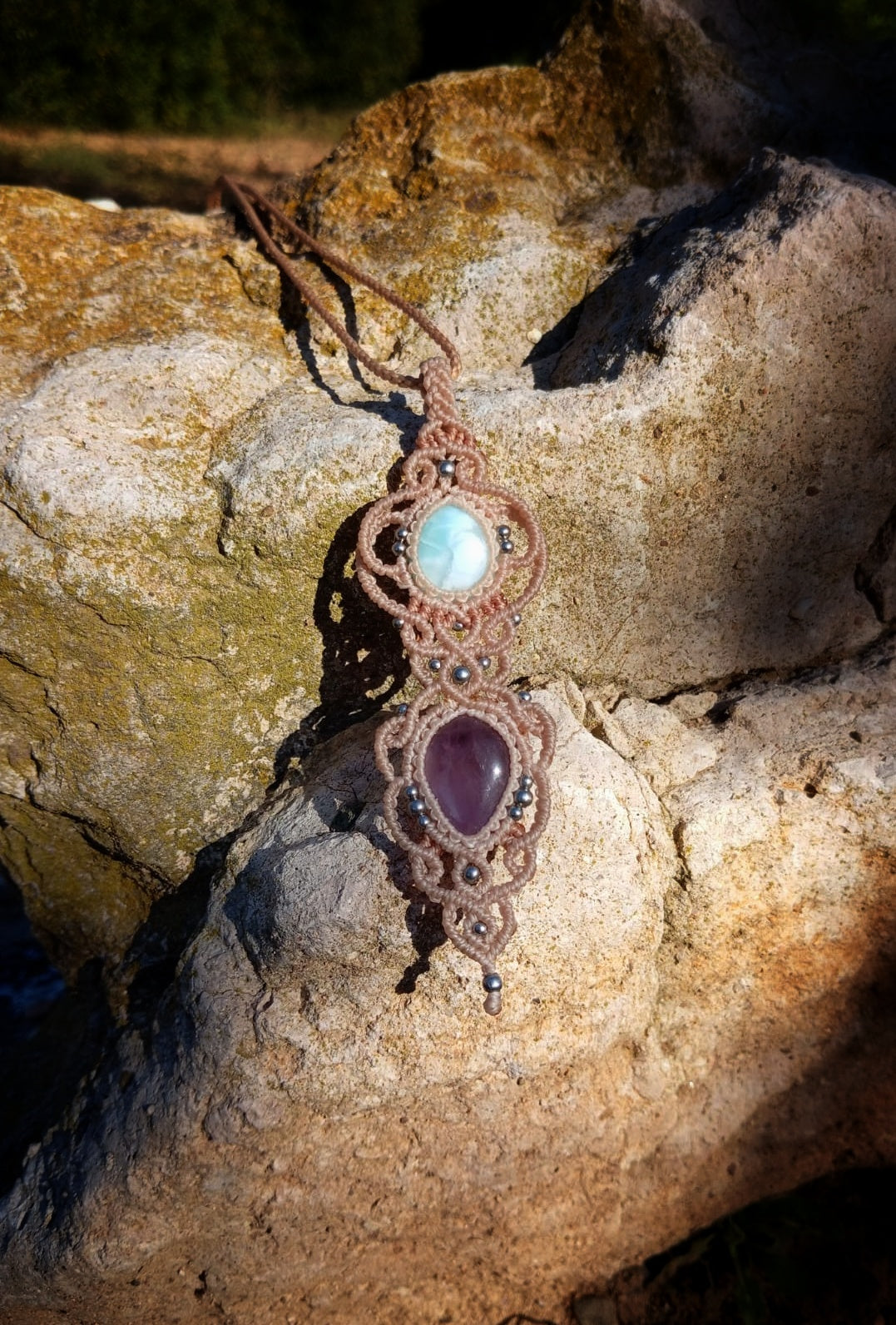 NOVEDAD  Colgante Calma con Larimar y Amatista (Pieza única)