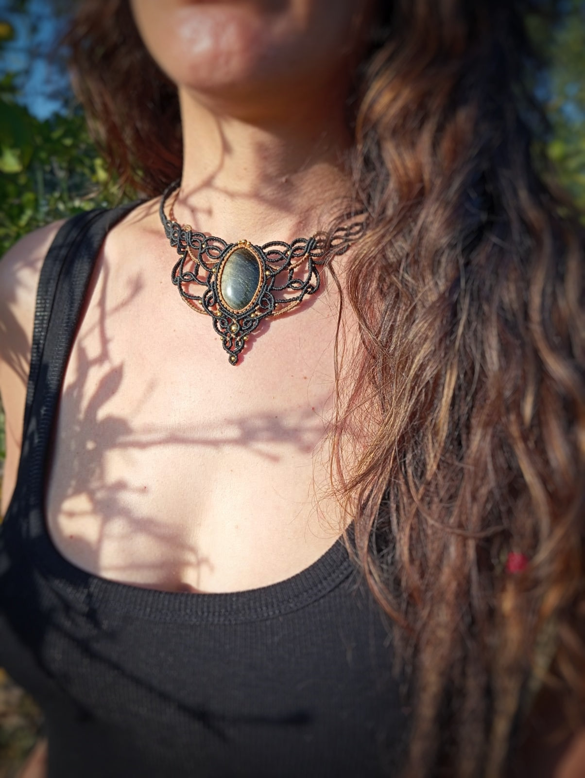 NOVEDAD  Gargantilla Ombra con Obsidiana Dorada (Pieza única)