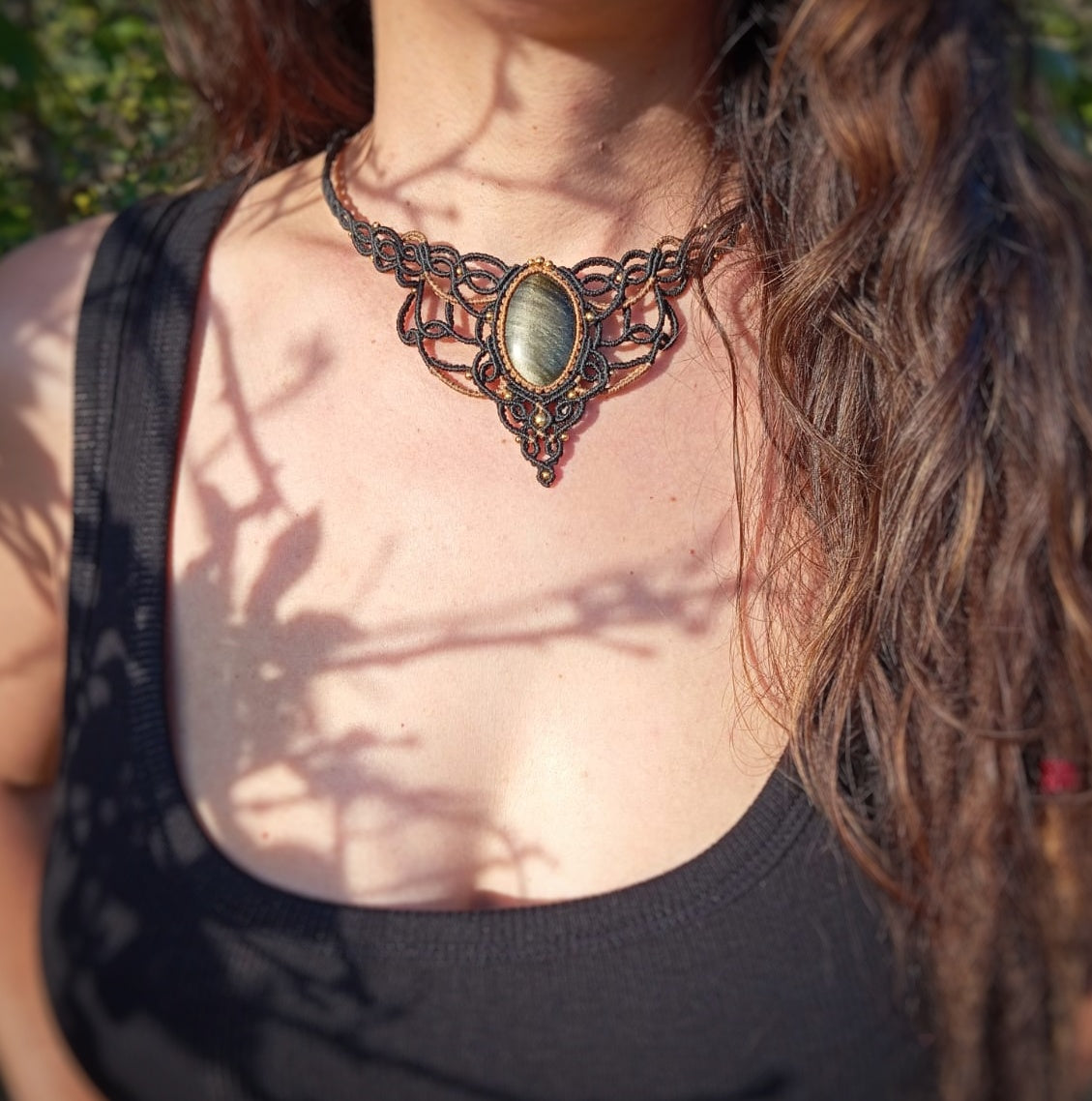 NOVEDAD  Gargantilla Ombra con Obsidiana Dorada (Pieza única)