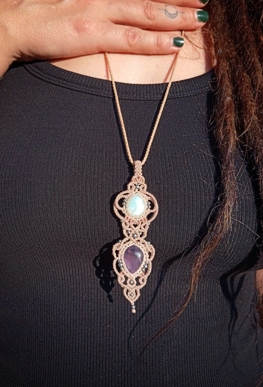 NOVEDAD  Colgante Calma con Larimar y Amatista (Pieza única)